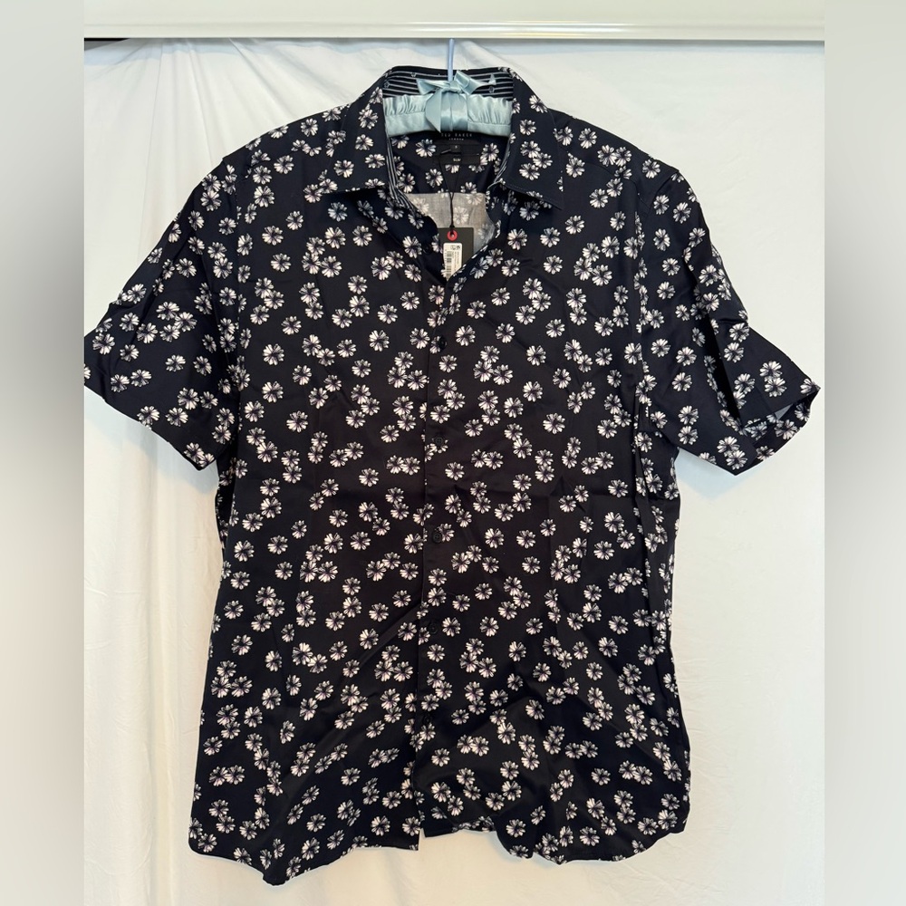 Ted Baker Short Sleeve Button-Down Floral Print Shirt, Size 5 (XL), NWT